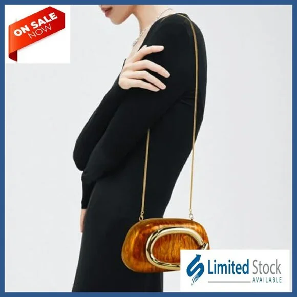 PU Leather Evening Clutch with Chain Handle, Magnetic Closure, 7.5x3x4.3 Inches - Picture 5 of 8